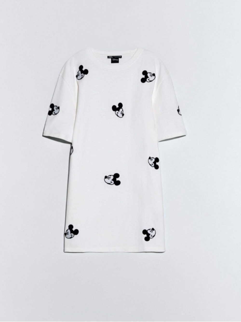 Zara Disney White Tee Dress with Black Mickey Motifs